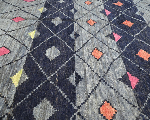 8x11 Moroccan Gray Hand Woven Wool Area Rug